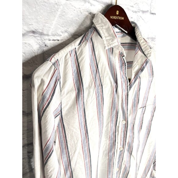 GRAYSON Women's White Multi-Stripe V-Neck The Hero Button Front Blouse 02 Small - Picture 2 of 6
